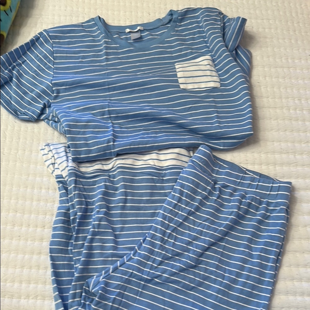 Blue and White Striped Pajama Set
